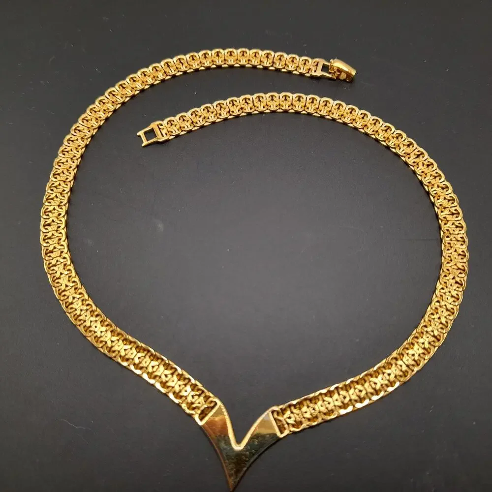 Vintage Napier Gold V Necklace 17 Inch Signed Statement